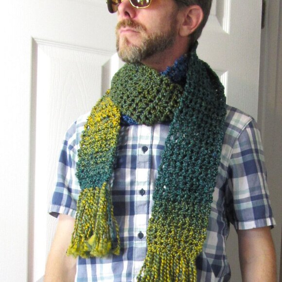 Chunky Irish Greens Scarf 94x5 Long Handmade Crochet Hand Knit Birthday Gift NW - Picture 1 of 7